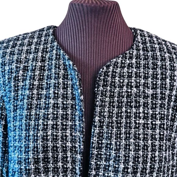 George Woman Tweed Fringe Edge Blazer Jacket Open Front Black White Sz 16W - Picture 4 of 11
